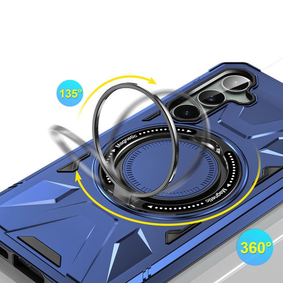 Чохол для Samsung Galaxy A15 5G, броньований з підставкою та ручкою, фіолетовий + скло 9H