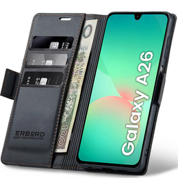 Чохол для Samsung Galaxy A26, ERBORD Glossy Litchi, гаманець з клапаном, чорний