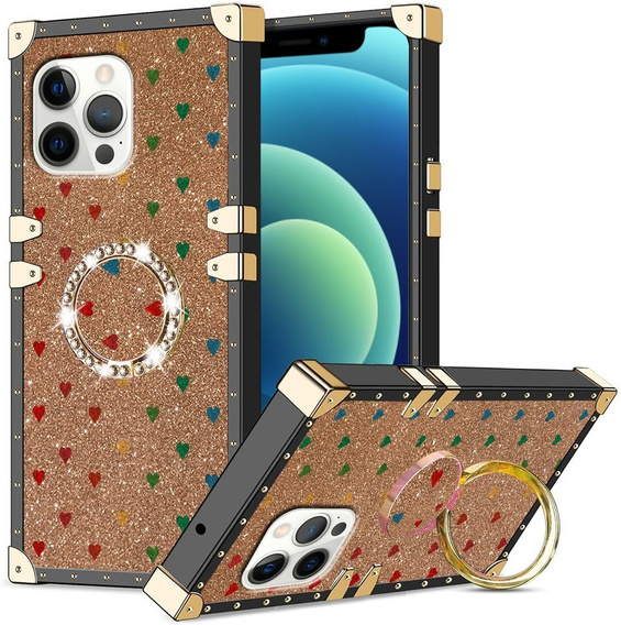 Чехол Suitcase до iPhone 12/12 Pro, Hearts Ring, Glitter Gold