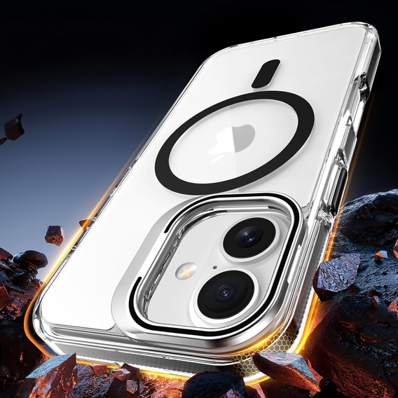 Чохол для iPhone 17, для MagSafe, з підставкою, прозорий з чорними вставками