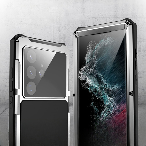 Чехол для Samsung Galaxy S22 Ultra, R-JUST, бронированный, серебристый