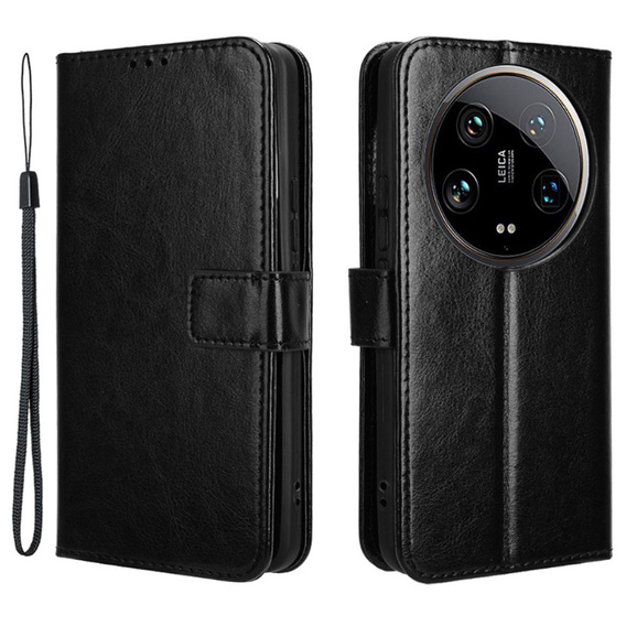 Футляр з клапаном для Xiaomi 14 Ultra, Crazy Horse Wallet, чорний
