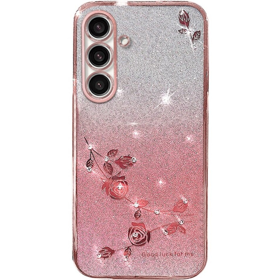 Чехол для Samsung Galaxy S23 FE, Glitter Flower, розовый rose gold