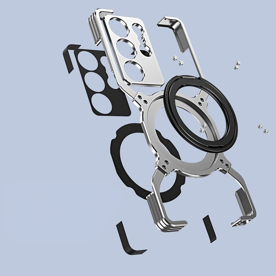 Чохол для Samsung Galaxy S25 Ultra, Kickstand Bumper, з кришкою об'єктива, для MagSafe, сріблястий