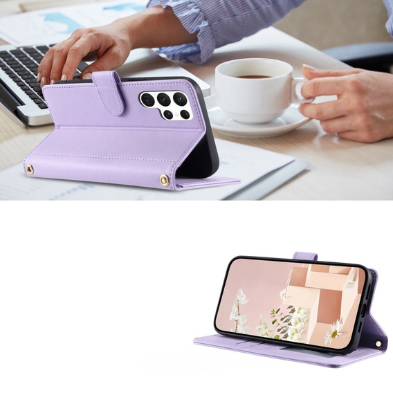 Чохол-сумка для Samsung Galaxy S25 Ultra, Rhombus Crossbody Leather, фіолетовий