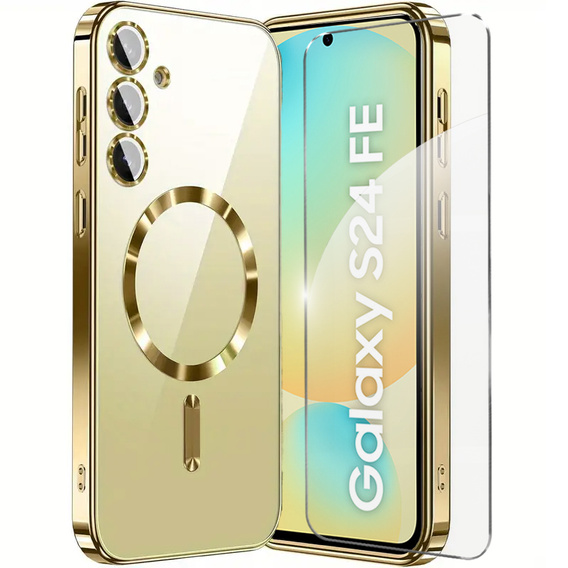 Чохол для Samsung Galaxy S24 FE, Electro MagSafe, золотий + Скло на екран