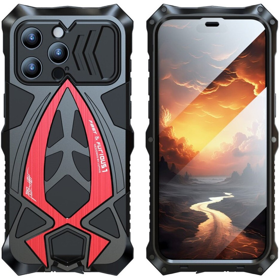 Чехол LUPHIE 360' с закаленным стеклом для iPhone 15, черный / красный