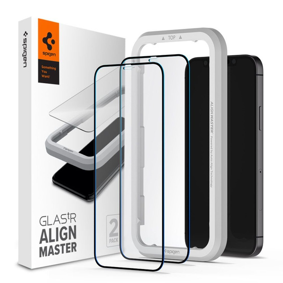 Закалённое стекло с рамкой для монтажа SPIGEN Alm Glas FC iPhone 12 / 12  Pro  (2 штуки)