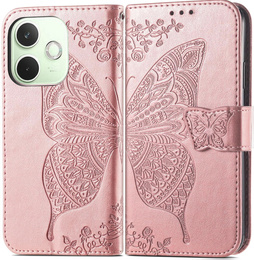 Откидной чехол для Oppo A5 Pro 5G, Butterfly, розовый rose gold
