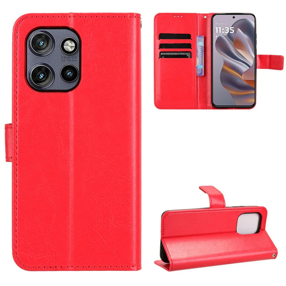 Футляр з клапаном для Motorola Edge 50 Neo / Motorola ThinkPhone 25, Crazy Horse Wallet, червоний