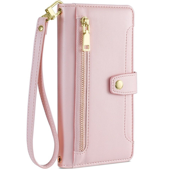 Откидной чехол для iPhone 14, Wallet Zipper Pocket, розовый