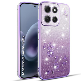 Чохол для Motorola Moto G86 5G, Glitter Flower, фіолетовий