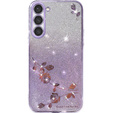 Чехол для Samsung Galaxy S23+ Plus, Glitter Flower, фиолетовый