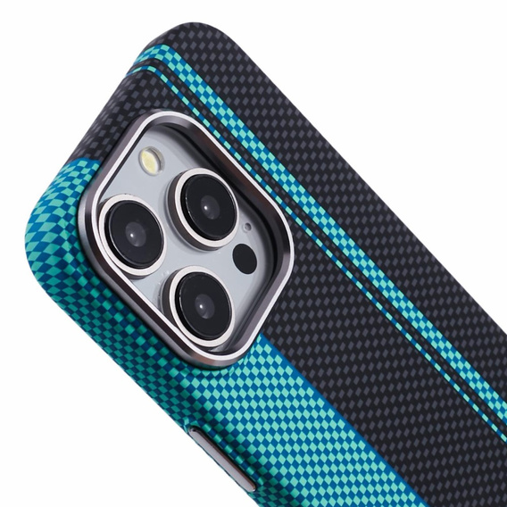Чехол для iPhone 13 Pro Max, Carbon Fiber MagSafe, черный / синий