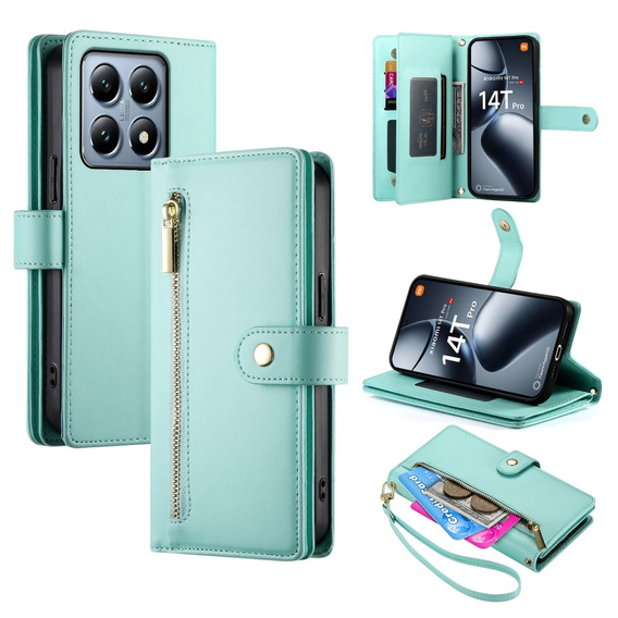 Чохол-книжка для Xiaomi 14T Pro, Wallet Zipper Pocket, зелений