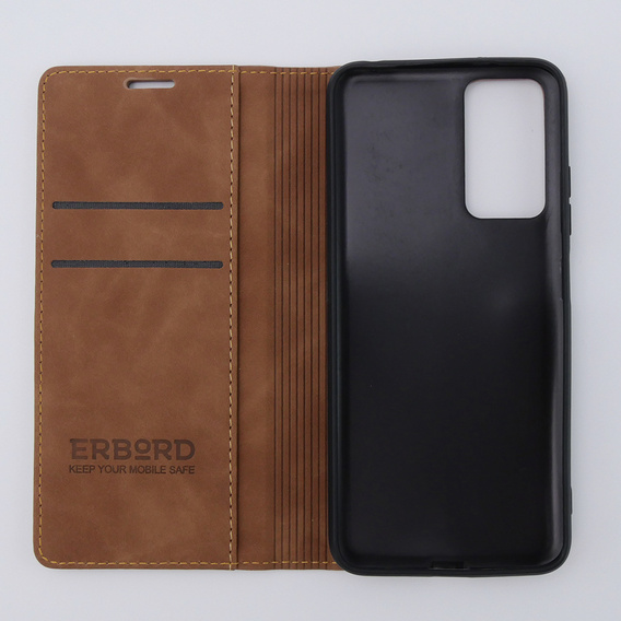Чехол для Xiaomi Redmi Note 12S, ERBORD Vintage, бумажник с клапаном, коричневый