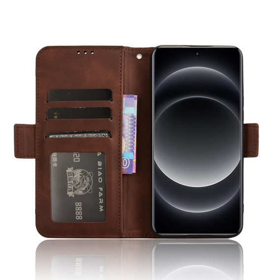 Футляр з клапаном для Xiaomi 14 Ultra, Card Slot, коричневий