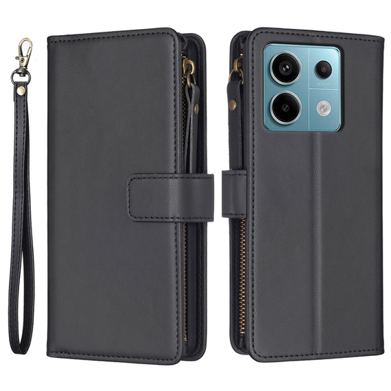 Откидной чехол для Xiaomi Redmi Note 13 Pro 4G / Xiaomi Redmi Note 14S / Xiaomi Poco M6 Pro 4G, Wallet Zipper Pocket, чёрный
