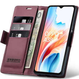 Чехол для Oppo A18 4G / A38 4G, ERBORD Glossy Litchi, кошелек с клапаном, красный