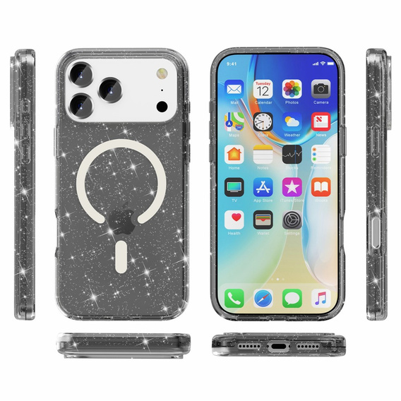 Чехол для iPhone 17 Pro Max, для MagSafe, блеск - полупрозрачный черный