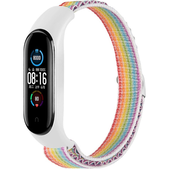 Нейлоновый ремешок до Xiaomi Mi Band 3/4/5/6/7/7 NFC, Colorful / White