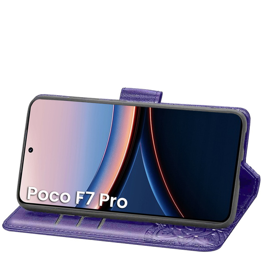 Откидной чехол для Xiaomi Poco F7 Pro, Butterfly, фиолетовый