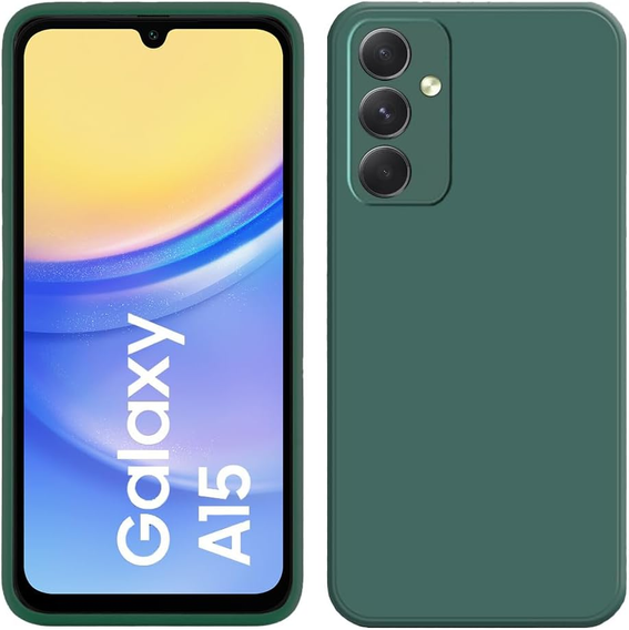 Чохол для Samsung Galaxy A15, Silicone Lite, темно-зелений + скло 9H