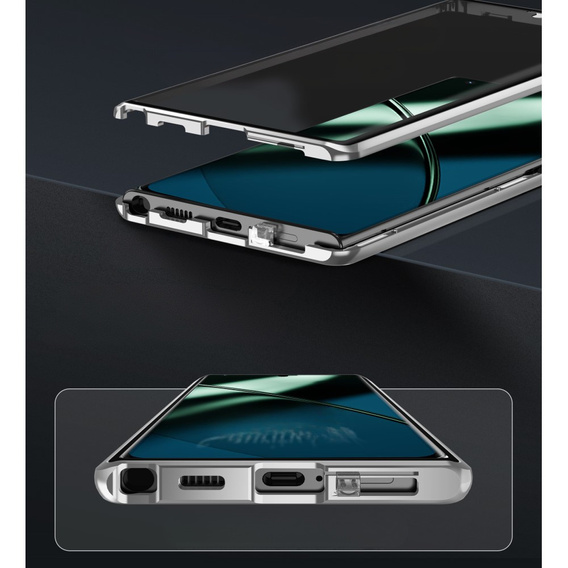 Чехол для OnePlus 12 5G, Magnetic Dual Glass, серебряный