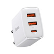 Зарядний пристрій BASEUS 2xUSB + USB Type-C, 30W - White