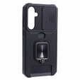 Бронированный чехол для Samsung Galaxy S23 FE, Camera Slide Card Slot, чёрный + 9H стекло