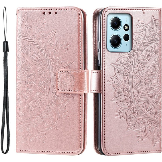 Откидной чехол для Xiaomi Redmi Note 12 4G, Mandala, розовый rose gold