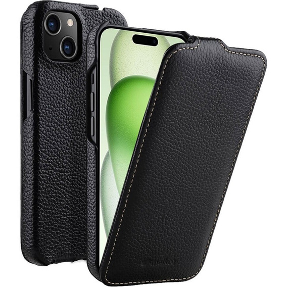 Чохол MELKCO для iPhone 15, шкіряний, фліп, чорний