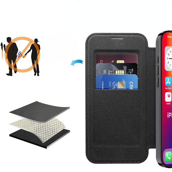 Откидной чехол для iPhone 16 Pro Max, RFID Wallet MagSafe CamShield, чёрный