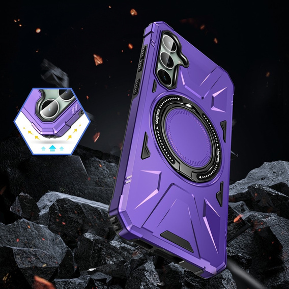 Чехол для Samsung Galaxy S23 FE, бронированный с подставкой и ручкой-планшетом, фиолетовый