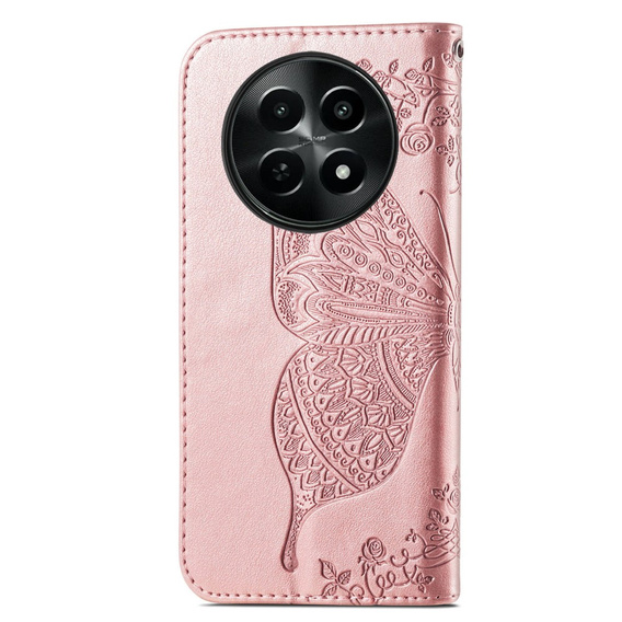 Откидной чехол для Realme 12, Butterfly, розовый rose gold