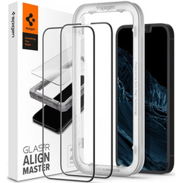 Закаленное стекло с монтажной рамкой SPIGEN Alm Glass FC iPhone 13 / 13 Pro / 14, Black (2 шт.)
