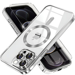 Чехол для iPhone 12 Pro, Electro MagSafe, серебряный + стекло для экрана
