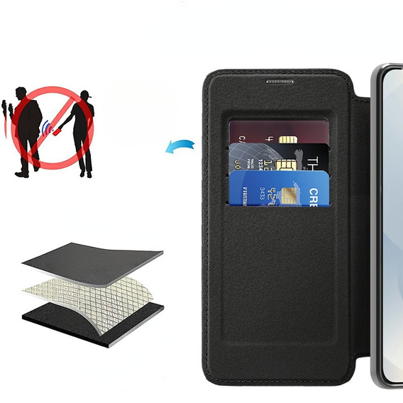 Откидной чехол для Samsung Galaxy S25 Edge, RFID Wallet MagSafe CamShield, чёрный