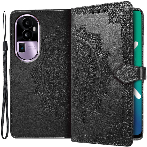Откидной чехол для Oppo Reno 10 / 10 Pro, Mandala, чёрный