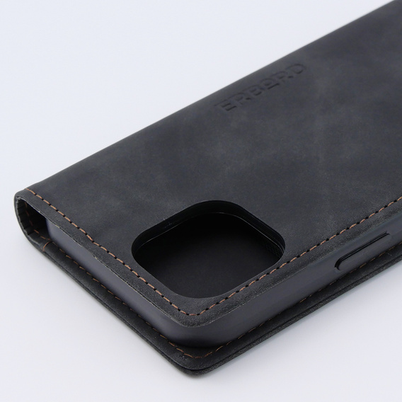 Чехол для iPhone 15, ERBORD Vintage, бумажник с клапаном, чёрный