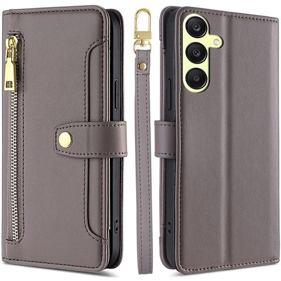 Откидной чехол для Samsung Galaxy A25 5G, Wallet Zipper Pocket, серый