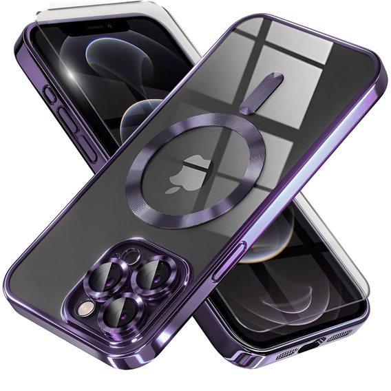 Чехол для iPhone 12 Pro, Electro MagSafe, фиолетовый + стекло для экрана