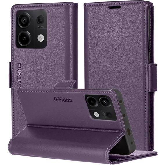 Чохол для Xiaomi Redmi Note 13 Pro 5G, ERBORD Glossy Litchi, гаманець з клапаном, фіолетовий