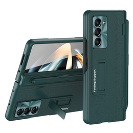 Кожаный чехол для Samsung Galaxy Z Fold5 5G, Kickstand case, с подставкой и стеклом, зеленый