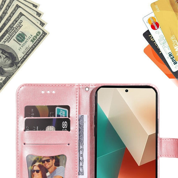 Откидной чехол для Xiaomi Redmi Note 13 5G, Mandala, розовый rose gold