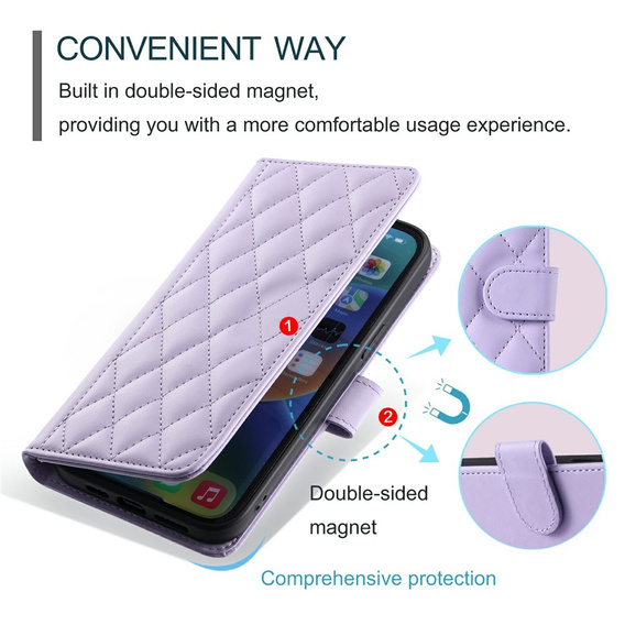 чехол-крышка для Samsung Galaxy S25 FE, Rhombus Crossbody Leather, фиолетовый