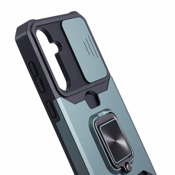 Бронированный чехол для Samsung Galaxy S23 FE, Camera Slide Card Slot, чёрный + 9H стекло