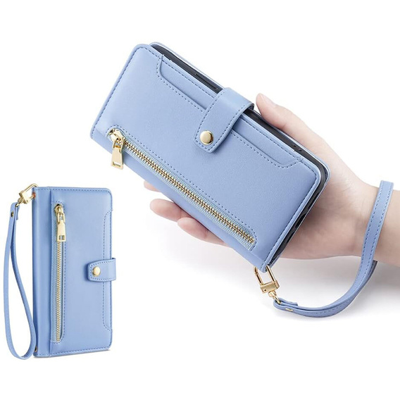 Откидной чехол для Xiaomi Poco F6 Pro, Wallet Zipper Pocket, синий