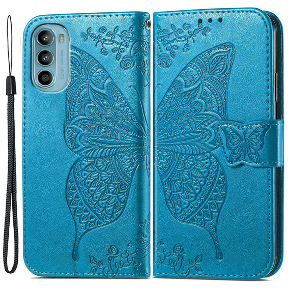 Откидной чехол для Motorola Moto G52 / G82 5G, Butterfly, синий