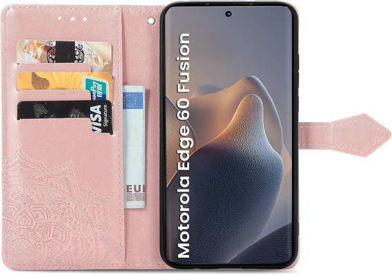 Откидной чехол для Motorola Edge 60 / 60 Fusion, Mandala, розовый